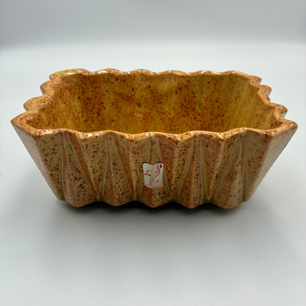Vintage UPCO 276 USA Ceramic Planter Yellow Orange Speckled Pleated Footed MCM